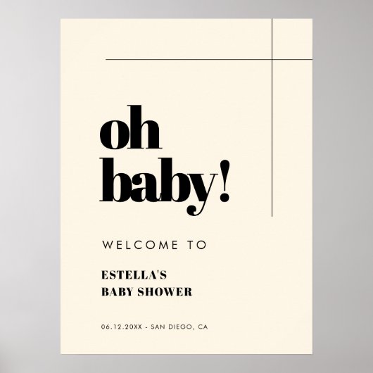 Einfache Eleganz und schick Oh Baby Willkommen Poster (Vorne)