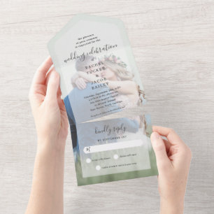 Einfache Eleganz Voll-Foto-Goldfolie Hochzeit All In One Einladung