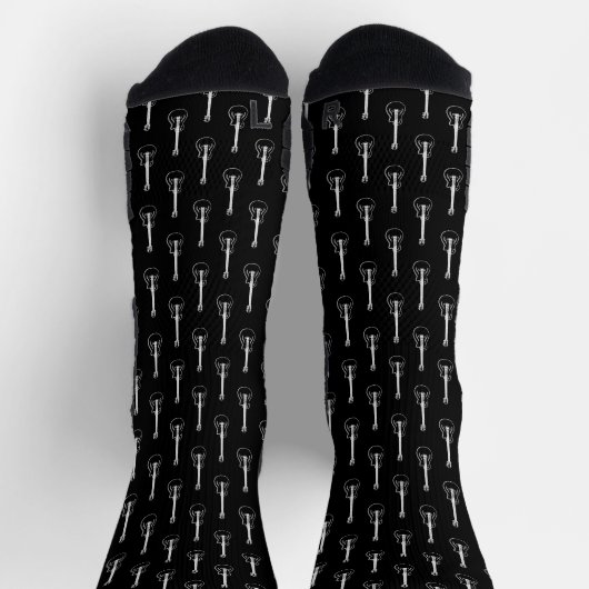 Einfache elektrische Gitarrenmuster Schwarz-Weiß Socken (Oben)