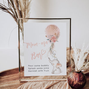 Einfache Elephant & Balloon Baby Shower Bar Poster