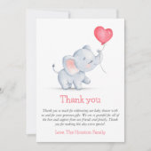 Einfache Elephant & Heart Balloon Babydusche Dankeskarte (Vorderseite)