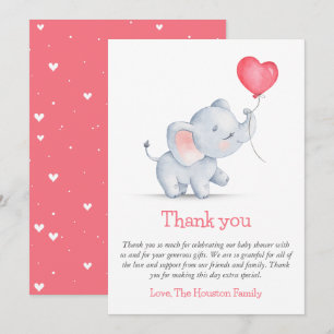Einfache Elephant & Heart Balloon Babydusche Dankeskarte