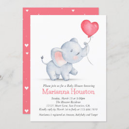 Einfache Elephant & Heart Balloon Babydusche Einladung
