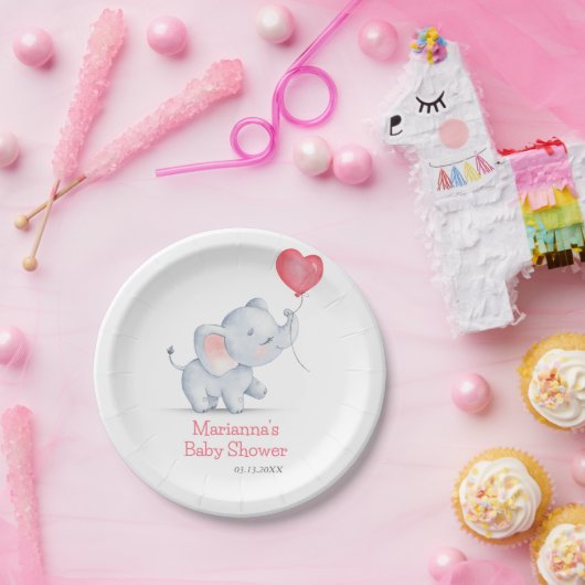 Einfache Elephant & Heart Balloon Babydusche Pappteller (Party)
