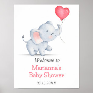 Einfache Elephant & Heart Balloon Babydusche Poster