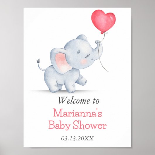 Einfache Elephant & Heart Balloon Babydusche Poster (Vorne)