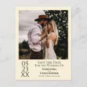 Einfache Elfenbein-Hochzeit Sichern Sie das Date-F Postkarte (Vorderseite)