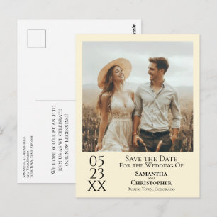Einfache Elfenbein-Hochzeit Sichern Sie das Date-F Postkarte
