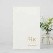 Einfache Elfenbeingold-Monogramm-Benutzerdefiniert Briefpapier (Stehend Vorderseite)