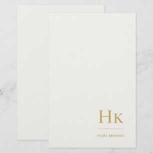 Einfache Elfenbeingold-Monogramm-Benutzerdefiniert Briefpapier