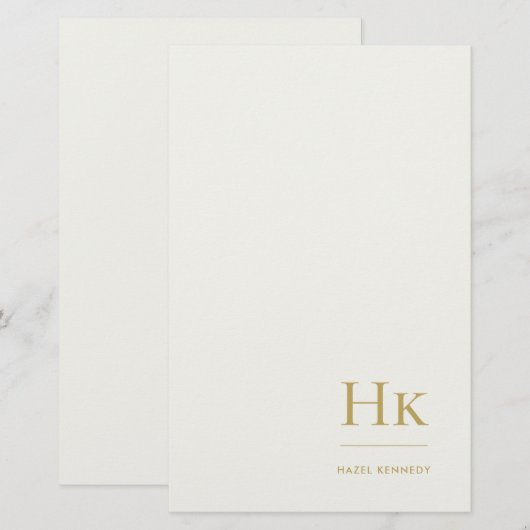 Einfache Elfenbeingold-Monogramm-Benutzerdefiniert Briefpapier (Vorne/Hinten)