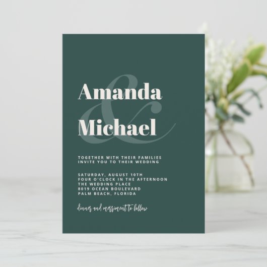 Einfache Emerald Green Moderne Minimalistische Hoc Einladung (Stehend Vorderseite)