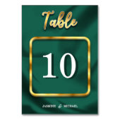Einfache Emerald Green und Gold Script Wedding Tischnummer (Vorderseite)
