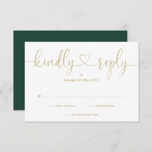 Einfache Emerald und Gold Script Herzlichen Antwor RSVP Karte