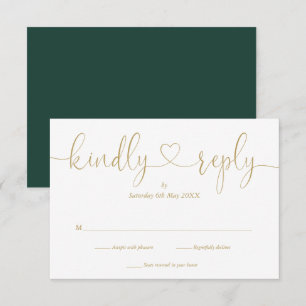 Einfache Emerald-und-Goldschrift-Herz-Antwort Erbe RSVP Karte