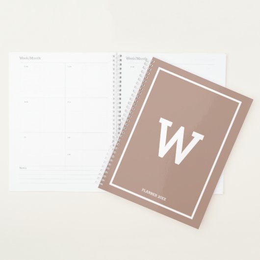 Einfache Erdbeige Toned Initial Monogram Monthly Planer (Anzeige)