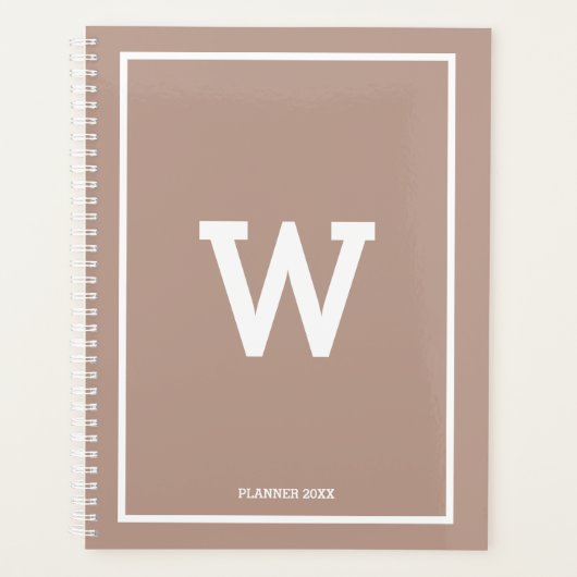 Einfache Erdbeige Toned Initial Monogram Monthly Planer (Vorderseite)