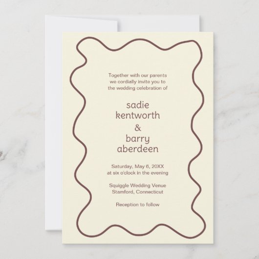 Einfache Erdbraun-Squiggle-Rahmen Moderne Hochzeit Einladung (Vorderseite)