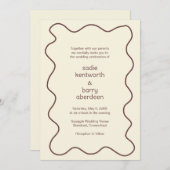 Einfache Erdbraun-Squiggle-Rahmen Moderne Hochzeit Einladung (Vorne/Hinten)