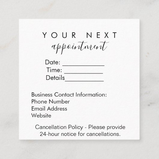 Einfache Erinnerung Terminkarte (Rückseite)