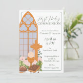 Einfache Erste Heilige Kommunion Katholik Einladung (Stehend Vorderseite)