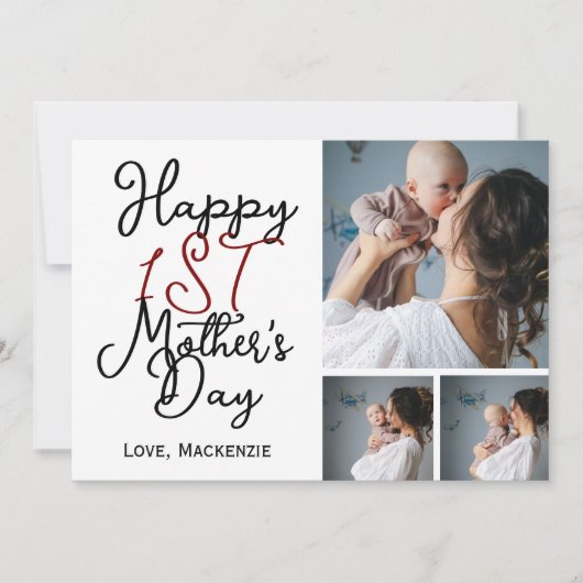 Einfache erste Muttertag Drei FotoCollage Feiertagskarte (Vorderseite)