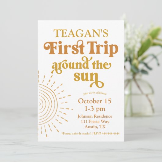 Einfache erste Reise um die Sonne Erster Geburtsta Einladung (Stehend Vorderseite)