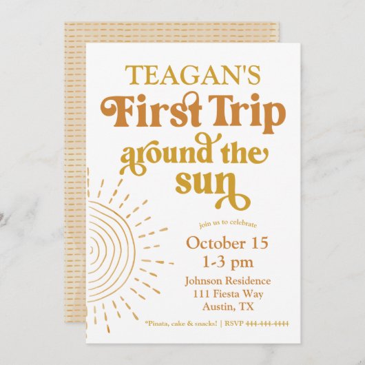 Einfache erste Reise um die Sonne Erster Geburtsta Einladung (Vorne/Hinten)