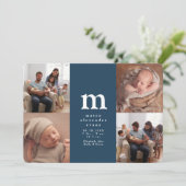 Einfache Erstgeburt von vier Fotos, Kollage, blaue Ankündigung (Stehend Vorderseite)