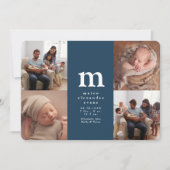 Einfache Erstgeburt von vier Fotos, Kollage, blaue Ankündigung (Vorderseite)