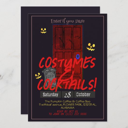 Einfache, erwachsene dunkle Halloween-Party myster Einladung (Vorne/Hinten)