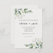 Einfache Eukalyptus - alle in einem QR-Code Hochze Einladung (Vorne/Hinten)