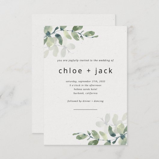 Einfache Eukalyptus - alle in einem QR-Code Hochze Einladung (Vorne/Hinten)