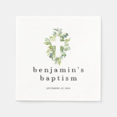Einfache Eukalyptus-Blätter Cross Name Date Baptis Serviette (Vorderseite)