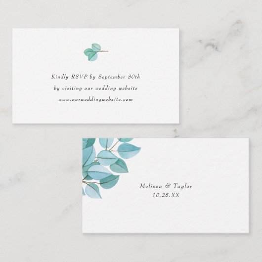 Einfache Eukalyptus-Blätter Hochzeit rsvp online Begleitkarte (Vorne/Hinten)