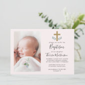 Einfache Eukalyptus-Blätter mit Foto über die Tauf Einladung (Stehend Vorderseite)