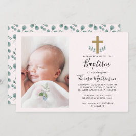 Einfache Eukalyptus-Blätter mit Foto über die Tauf Einladung