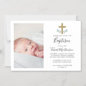 Einfache Eukalyptus-Blätter mit Foto über die Tauf Magneteinladung (Vorderseite)