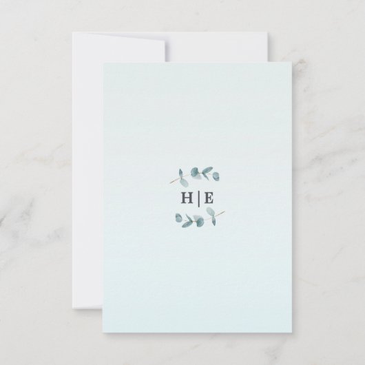 Einfache Eukalyptus-Blätter und kalligraphische Ho Save The Date (Rückseite)