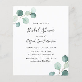 Einfache Eukalyptus Budget Bridal Dusche Einladung Flyer