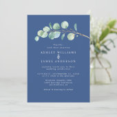 Einfache Eukalyptus Foliage Classic Blue Wedding Einladung (Stehend Vorderseite)