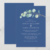 Einfache Eukalyptus Foliage Classic Blue Wedding Einladung (Vorne/Hinten)