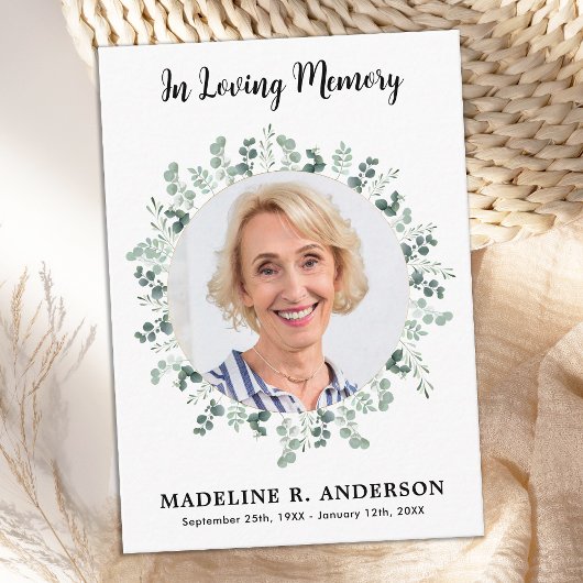 Einfache Eukalyptus-Gedenkfeier Foto Danke Mitteilungskarte