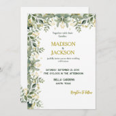 Einfache Eukalyptus Gold-Grüne Einladung Hochzeit (Vorne/Hinten)