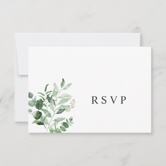 Einfache Eukalyptus Greenerity Hochzeit RSVP Card Karte (Vorderseite)