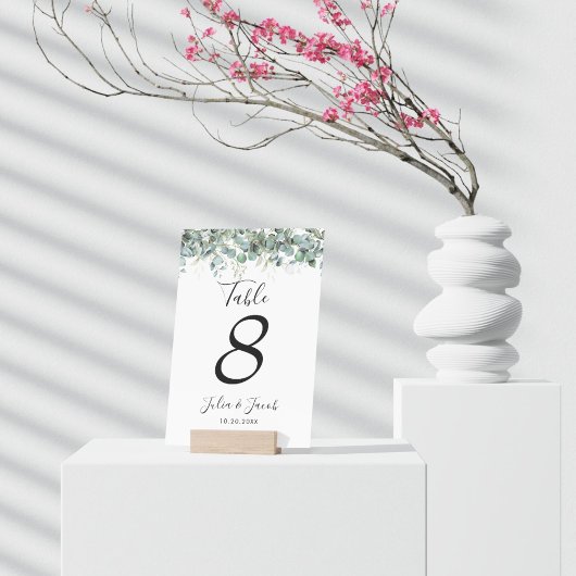 Einfache Eukalyptus Greenerity Wedding Party Tischnummer