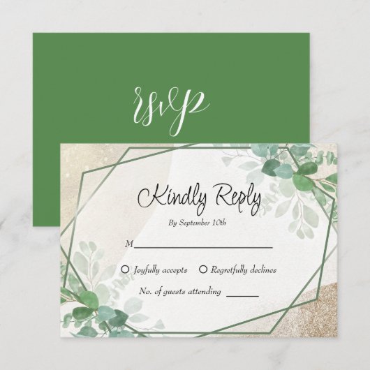 Einfache Eukalyptus Greenerity Wedding RSVP Card (Vorne/Hinten)