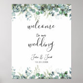 Einfache Eukalyptus Greenerity Wedding Willkommen Poster (Vorne)