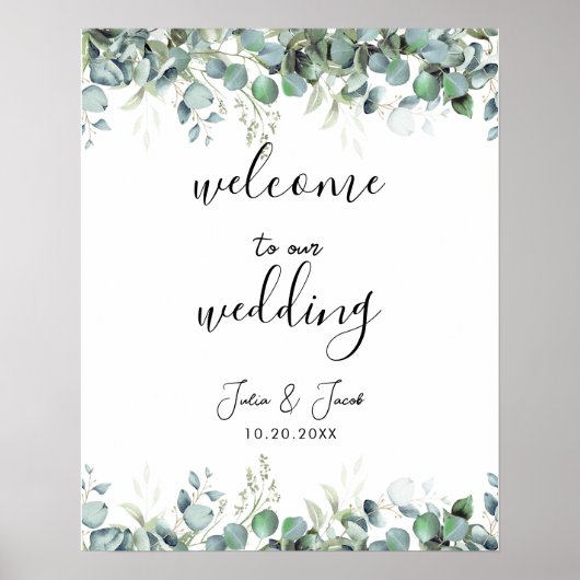 Einfache Eukalyptus Greenerity Wedding Willkommen Poster (Vorne)