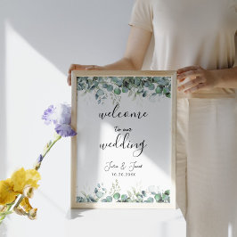Einfache Eukalyptus Greenerity Wedding Willkommen Poster